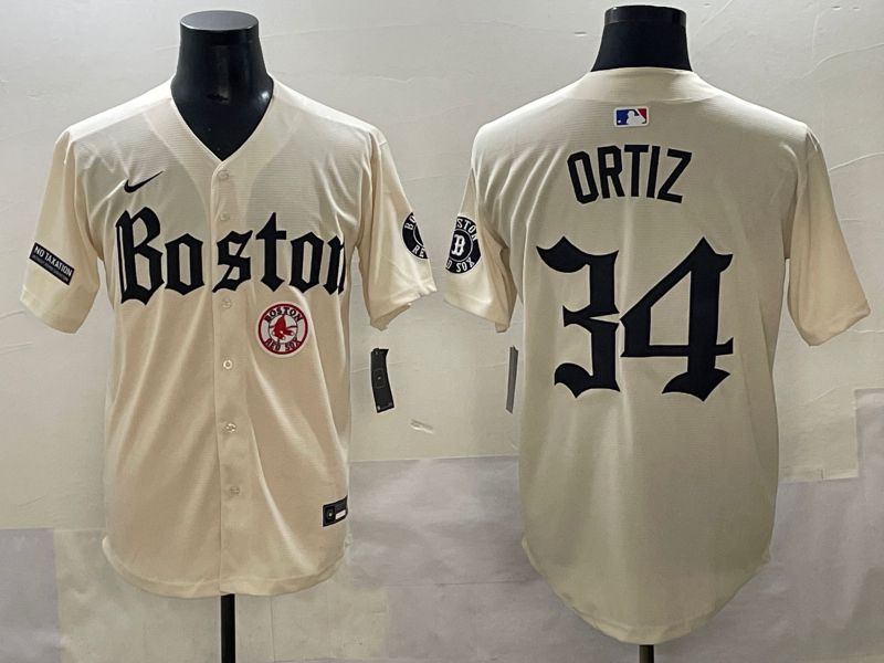Men 2025 Boston Red Sox #34 Ortiz Cream Five generations Joint Name Nike MLB Jersey style 19->boston red sox->MLB Jersey